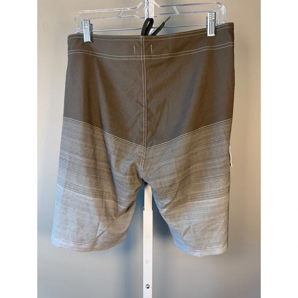 NWT Ninovino Board Shorts Mens 32 Gray Striped Surf Swim 9.5
